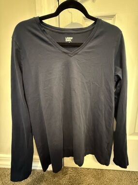 Lands' End Navy V-Neck Long Sleeve Tee